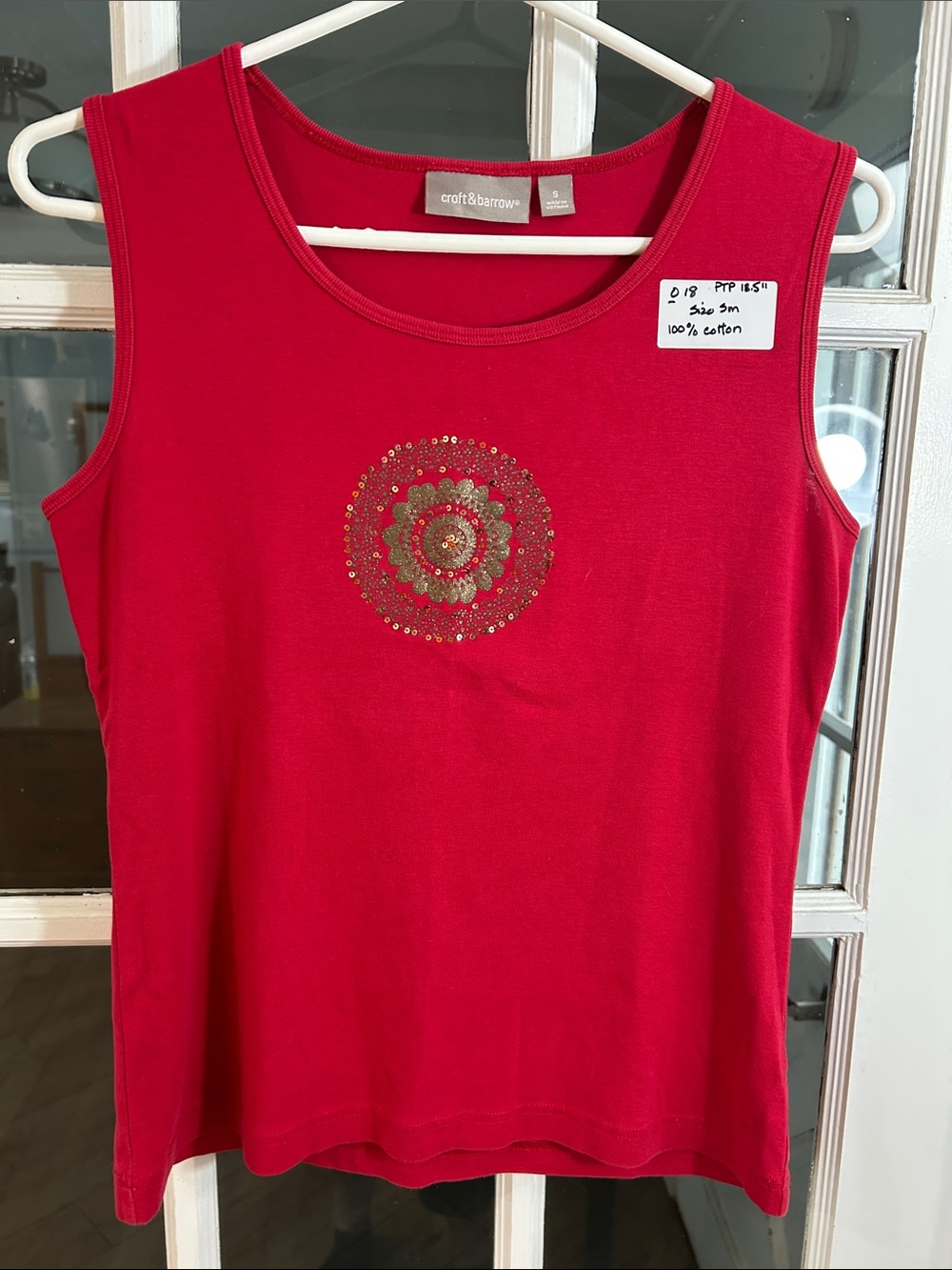 O18.    croft & barrow Red Sleeveless Tank with Sequin Medallion
